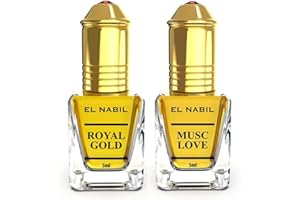 El-Nabil Lot de parfums EL NABIL or royal 5 ml et 5 ml d'huile parfumée Musc Musc pour homme et femme