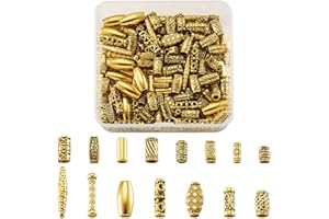 FASHEWELRY Perline in lega in stile tibetano argento antico a tubo dorato a forma di colonna, distanziatori rotondi sfusi, per la creazione di bracciali, collane