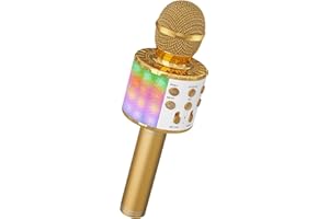 ANKUKA Magic Sing LED Karaoke Mikrofon Kinder, Drahtloses Bluetooth Spielzeug ab 3-12 Jahre Geschenk Mädchen KTV Lautsprecher mit Stimmenverzerrer, Heim KTV Karaoke Maschine für Android, iOS, PC(Gold)