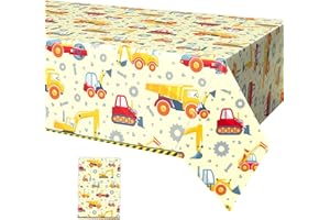 FunHot Construction Tablecloth, Yellow Construction Table Cover, 54 x 108 Inch Rectangle Construction Vehicles Print Tablecloth for Kids Boys Birthday Digger Construction Theme Party Decorations