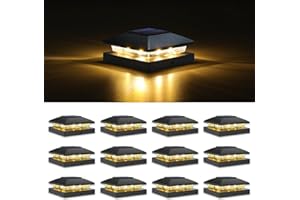 VOLISUN 4x4 Solar Post Cap Light 12pack,Solar Fence - Post Lights Outdoor Waterproof for Wooden/Vinyl Post, Black Deck Post Cap Light Solar Powered with Warm White for Garden/Patio/Porch