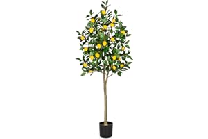 Oairse Artificial Lemon Tree - 5ft/152cm Decorative Fake Lemon Plant with 24 Fruits - Large Fake Floor Plant Faux Tree for Indoor/Outdoor Home Office Living Room Bedroom Bathroom Decor