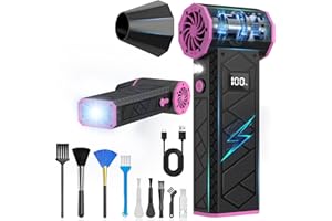 XJUGEZ Elettrico Rimuovi Polvere, Display LCD Aria Compressa, 180.000 RPM Air Duster con 4 Marce Regolabili,Torcia e Luce Ausiliaria per Tastiera del Computer,Esterni, Auto Ecc.,NeroRosa