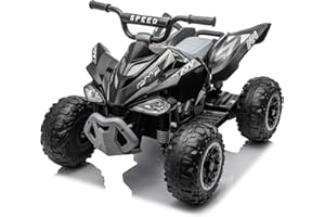 LALAHO Kinder Quad Elektro 12V Kinderquad, Kinderfahrzeug mit LED-Scheinwerfern, Musik & Hupe, Elektroauto mit 4 rutschfeste Räder & langsamer Start, für Kinder 3–8 Jahre alt (Schwarz)