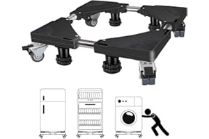 Winzwon Socle Lave Linge, 41,5cm-65,5cm Base de Machine à Laver Réglable Support Charge 300 kg Réduction du Bruit Effet avec pour Réfrigérateur/Machine à Laver/Sèche-Linge (Noir)