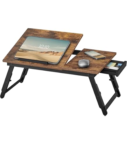 Bureau Pliable Réglable Lit Table De Lit Pliable Shienfir Pour Ordi Portable - Réglable En Hauteur Et Angle, Avec Tiroir De Rangement Table Avec Ventilateur USB
