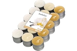 Bolsius - Velas de té - Paquete de 4 horas - aroma a vainilla - Cera vegetal natural - Sin aceite de palma