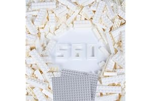 Cabeeskii Zestaw 560 klasycznych klocków, białe kamienie luzem, 7 rozmiarów, klasyczne klocki uzupełniające, kompatybilne ze wszystkimi wiodącymi markami, podstawowe cegły dla dzieci i miłośników MOC