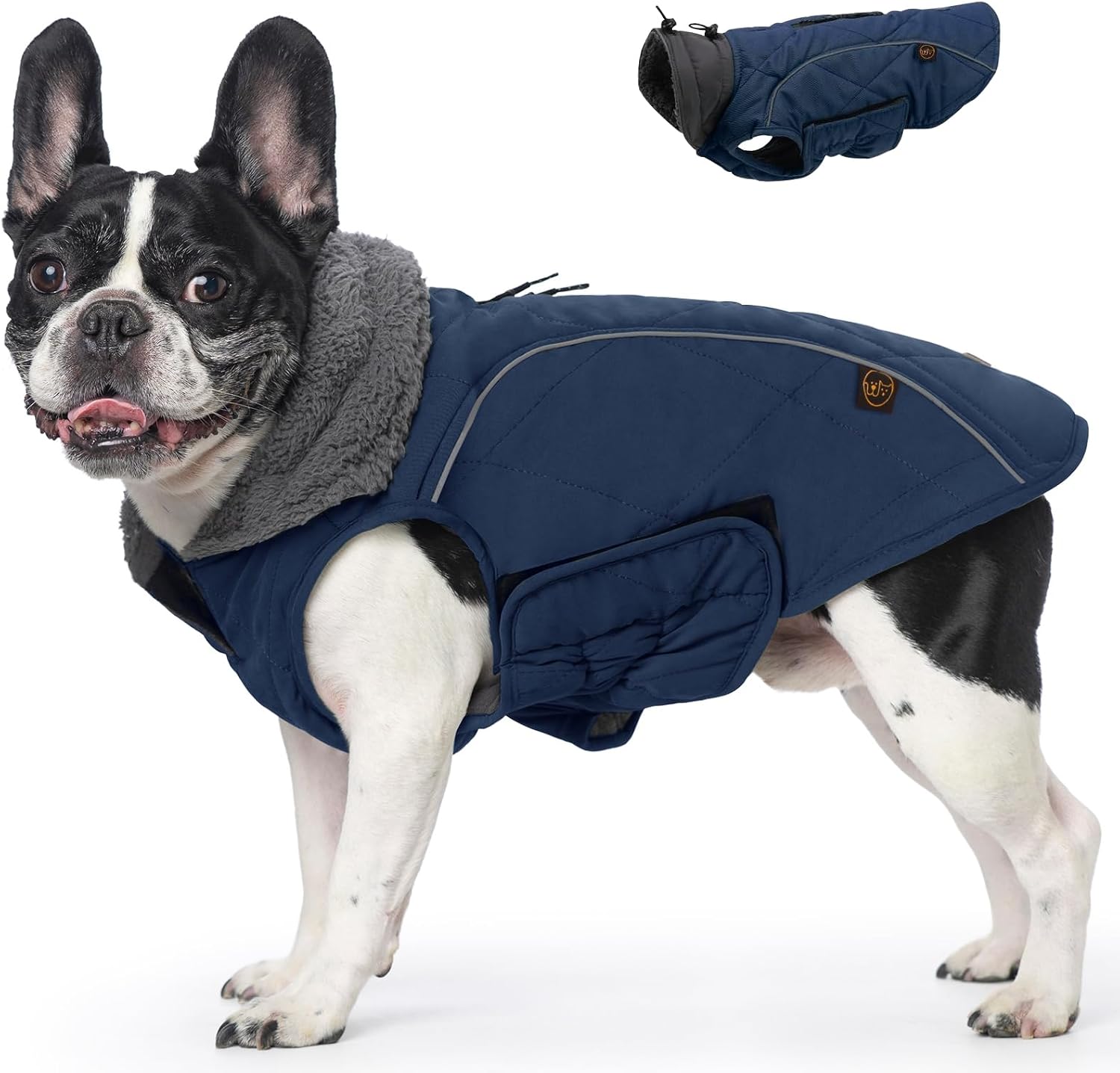 EMUST Dog Coats Winter, Thick Dog Clothes for Medium Dogs Boy, Coats for Dogs Winter with Harness Hole, Dog Coats for Cold Weather, Dark Blue, M