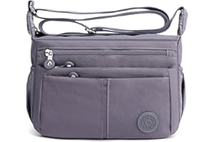 DIRRONA Bandolera Mujer Multibolsillos - Bolso Mujer Grande y Ligero, Bolso Cruzado Mujer Cómodo Impermeable Nylon para Trabajo Viaje Ciudad Fin de Semana Gris Brumoso