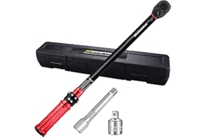 ATsafepro Clé Dynamométrique 1/2" 20-230 Nm,avec Adaptateur 1/2" à 3/8" et Barre d'Extension 125 mm,Précision ±3% 72 Dents pour Voiture, Moto, Camion