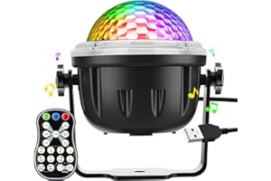 GOBIKEY Disco Lights, 360°Rotation Music Activated Disco Ball Lights with 4M/13ft USB Cable & Remote Control - [ Dynamic Star Pattern Effect ] RGBY Party Lights for Party/Birthday/Home Gathering/Christmas