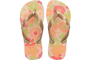 Havaianas - Kids Flores, Comfortable, Durable, and Fun Flip-Flops, Floral-Print Sole, Metallic Straps, and Non-Slip Sole, Girls