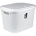 Hobby Life Rattan Storage Basket With Lid (20 Litres, White)