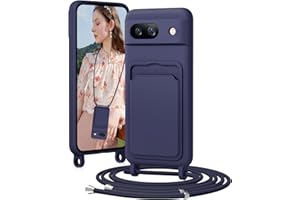 BENTIACC Handykette Silikon Hülle für Google Pixel 8A mit Band, Handyhülle mit Kartenfach, Abnehmbar Kordel Kette, Stoßfeste Schutzhülle für Google Pixel 8A (Marineblau)