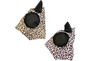 ZBHDEYG 2 Stück Pferdeschutzmasken, Fliegensichere Masken, Atmungsaktive Pferdemasken, Rosa Leopardenmuster Pferdemasken, Elastische Schützende Pferdemasken