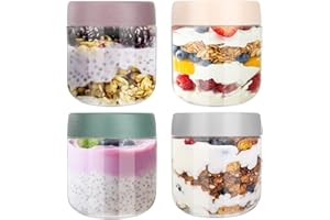 Aevcvok 4 Overnight Oats Gläser, 300ml Meal Prep Gläser mit Schraubdeckel, Overnight Hafergläser Luftdichte, Gläser für Overnight Oats, Müsli, Joghurt, Smoothie, Chia Pudding To Go Glas