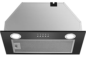 KICHPOWER Cappa aspirante da 52 cm, 300 m³/h, 3 livelli di potenza, scarico/ricircolo, con 2 filtri ai carboni attivi, illuminazione a LED, 3 filtri in alluminio