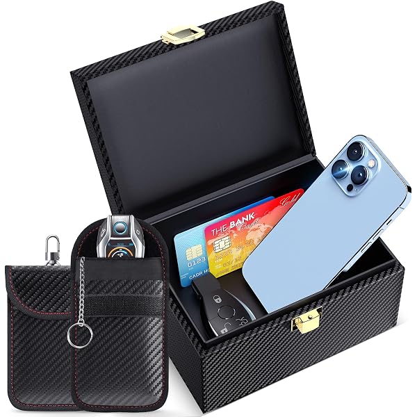 Lot De 2 Étuis Faraday Pour Clés Voiture - Protection RFID, Cuir Carbone, 11.5x7.5cm