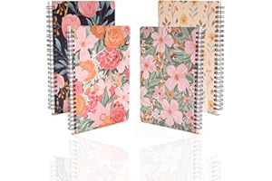 ROSNONG IEKSH A5 Spiral Notebooks Bound(160Pages) Waterproof Notepad Cute Exercise Lined,Hardcover,Easy to Carry,4pcs-Flowers