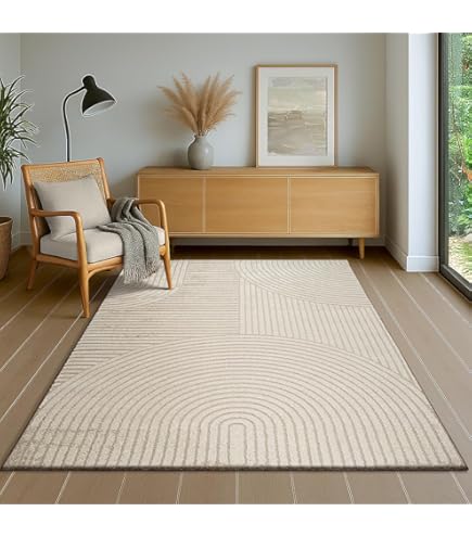 benuta Basic Vloerkleed voor woonkamer, licht, crème, 120 x 170 cm, minimalistische woonkamer, retrostijl, geometrisch, onderhoudsvriendelijk, geschikt voor vloerverwarming