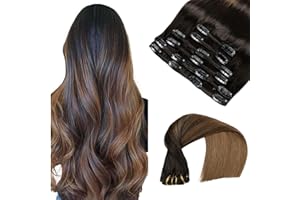 VINBAO Extension Capelli Veri Clip 55cm Nero Naturale Shatush Marrone Cioccolato Extension Clip Capelli Veri 120g 6pcs Clip Capelli Estensione Con Clip Capelli Veri Balayage (#1BT4, 22'')