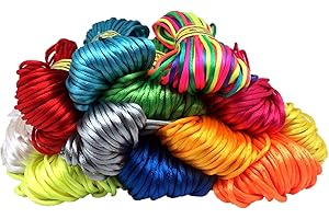 FQTANJU 2mm Satin Nylon Trim Cord, Rattail Silk Cord,14 Bundles 140 Yards Assorted Colors Nylon String for Beading Jewelry Making, Kumihimo Rattail, Chinese Knot