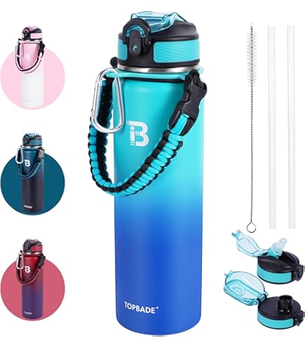 GOPPUS Borraccia Termica In Acciaio Inox 1,2L / 40oz – Doppia Parete, 3 Coperchi, Cannuccia, Mantiene Freddo 24h E Caldo 12h - 2