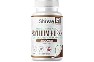 Psyllium Husk 2000mg + 200 Mcfu Lactobacillus Acidophilus Per Serving | Probiotics & Natural Soluble Fiber Supplement | 120 Vegan Capsules - 2 Month Supply | Made in The UK by Shivay Herbals
