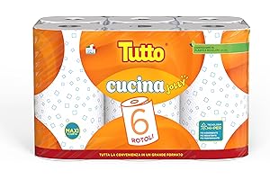 TENDERLY Tutto Cucina Jolly, confezione di 6 rotoli di Asciugatutto decorato con Motivo Geometrico, Tecnologia HI-PER per Massima Assorbenza e Resistenza, In Pura Cellulosa FSC® MIX, Imballo Riciclato min. 50%