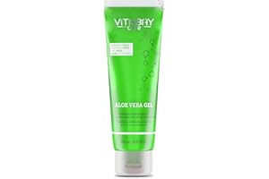 Vitabay Gel Aloe Vera Hydratant Visage Cheveux 250 ml - Aloe Vera Gel 100% (99,9%) - Apres Soleil, Coup de Soleil, Gel Aloe Vera Cheveux Plaquage et Bouclés - Gel d'Aloe Vera et Extrait Concombre