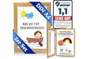 Bada Bing 2er Set Bilderrahmen A4 für Kinderzeichnungen in Holz Optik - Kunstfotorahmen aufklappbar mit Frontöffnung für bis zu 150 Kinderbilder - Befüllbarer Fotorahmen - Kunst Sammeln Bildern
