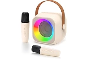 KOVIM Kids Karaoke Machines with 2 Microphones -Potable Girls Mini Karaoke Machine Gifts for 5 6 7 8 9 10 Year Old Girl Boy Singing Toys (Beige 2 Mic)