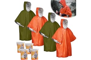 Editbar 4 Stück Notfall-Survival-Poncho,Notfall Regenponcho,Rettungsdecke Biwaksack,Notfallschlafsack, Erste-Hilfe-Wärmedecke,Isolierung und Regensicher, Geeignet Für Camping, Wandern und Notfälle
