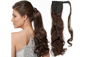 SEGO Postiche Queue de Cheval Bouclé - Fausse Queue de Cheval Ondulé - Extension Cheveux Queue de Cheval Ponytail Cheveux - 60 CM Marron Chocolat