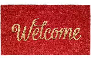 BANZAII TEXTILE INNOVATOR ONLINE Banzaii Zerbino in Cocco da Esterno o Interno con Retro Antiscivolo e Brillantini Glitter Applicati 40x70 cm - Welcome Rosso