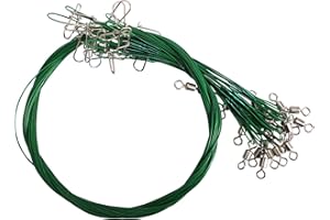 Amur Leopard Lot de 20 Bas Lignes de Pêche en Acier Inoxydable avec Anneau Pivotant et Mousqueton Câble de Ligne 70cm de Load 30kg