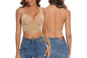 SEAGETTINO BH mit niedrigem Rücken für Frauen, Push-Up, tiefer V-Ausschnitt, tiefer rückenfreier BH, Multiway-Träger, wandelbarer BH, Draht-Hebe-BH