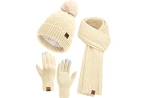 heekpek Ensemble Echarpe Bonnet Gants un Coffret Cadeau Hiver Écharpe Chaud Femme pour Noel