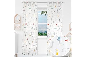 BOD HOME Tenda Coprente per Camera dei Bambini in 2 Pezzi, 140x260cm LxA, Tenda per Camera dei Bambini con Disegno di Dinosauro Bianco, Materiale 100% Poliestere