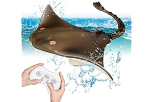 OBEST Juguetes Control Remoto Devil Fish RC Barco, 2.4GHz Teledirigido Barco de Doble Hélice, Juguetes de Visón para Niños de Alta Simulación, Eléctrico Juguete Tiburón Regalo Agua Piscina para Niños
