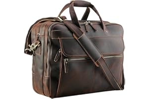 POLARE ORIGINAL Polare Men's Thick Full Grain Leather 17.3" Laptop Business Briefcase
