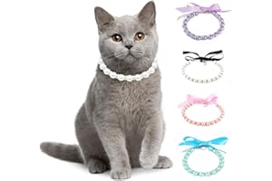 Ranphy Collana di perle per animali domestici per cani di piccola taglia e gatti regolabile con perle fantasia per animali domestici gioielli Bling strass collare con papillon chihuahua York