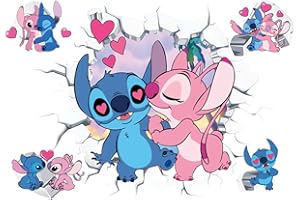 GRENRIC 3D Stitch Anime Wallpaper Wall Decals Sticker for Kids Bedroom,Kids Baby Nursery Wall Decoration,Cartoon Poster Sticker Decor