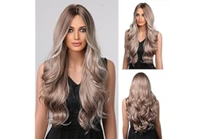 ‎ESMEE Esmee Lange Gewellt Ombrer Braun zu Asch Blonde Perücke für Frauen Natürliche Synthetische Haare Hitzebeständig Perücken für Tägliche Party Cosplay-26 Zoll