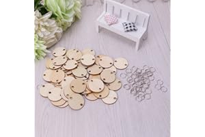 GUMEI 50 pièces disques Ronds en Bois tranches Anneau en métal pour Bricolage Anniversaire Conseil Calendrier Artisanat