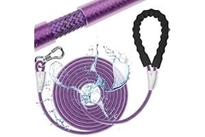 Kdsvakd Training Lead for Dogs, 4.5m/15ft Waterproof Strong Nylon Rope with Swivel Lockable Hook and Comfortable Padded Handle, Reflective Recall Extra Long Line for Small Medium Large Dogs, Purple