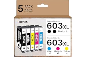 AIRLYSIS 603 XL Cartouche d'encre Compatible pour Epson 603 603XL Cartouche pour Expression Home XP 2100 XP 2150 XP 2105 XP 4105 XP 4150 XP 4155 XP 2155 XP 3150 XP 3100 Workforce WF 2850 (Paquet de 5)