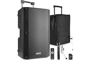 VONYX VSA500BP Portable PA System, 800W Battery Powered Speaker with Wireless Microphone, Bluetooth, USB, SD, Headset, Rechargeable Battery Operated Speaker for Events