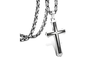 MILACOLATO Collar con Cruz de Acero Inoxidable de 5 mm para Hombre Cruz Collar de Cadena Bizantina, 22-30 pulgadas